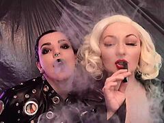 Arya Grander和Dredda Dark主演了六部视频,包括两个小时的女同性恋支配,包括古怪的脏话和乳胶和PVC服装。